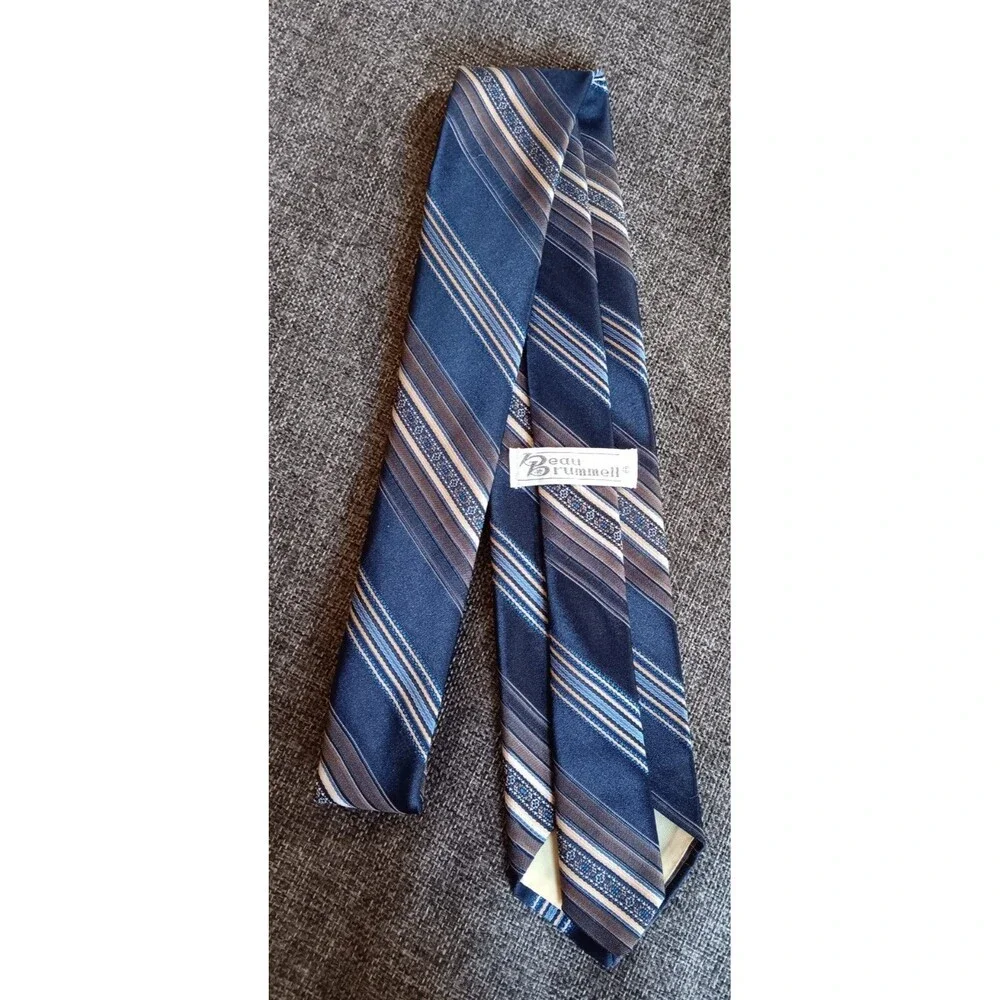 Tie 70s 80s 90s Y2K Mens Beau Brummell Blue Brown Beige 3 Wide 54 Long